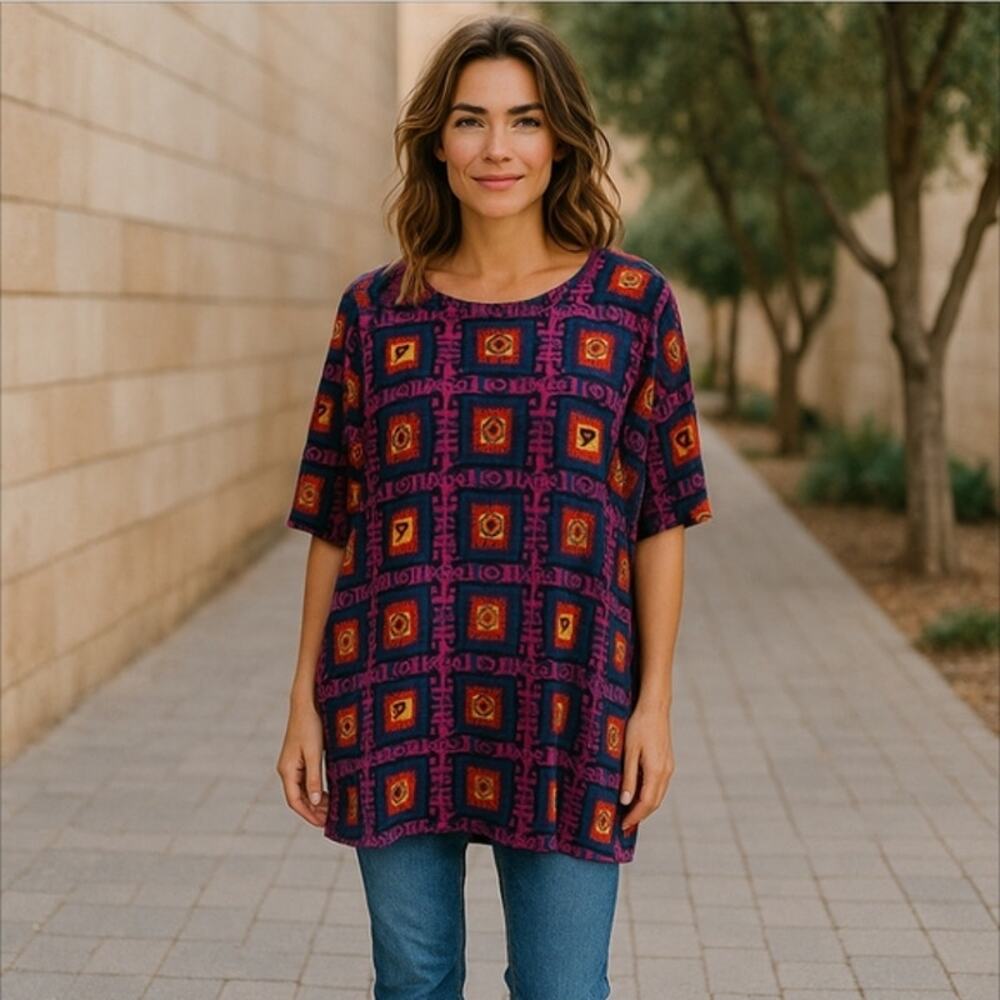 LuLaRoe Short Sleeve Boho Print Tunic Hi Lo Top Size M